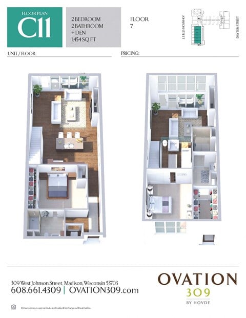 Floor plan for 2 beds, 2 baths, 1454 sqft